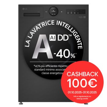 Immagine frontale della lavatrice LG F4X70013TBB serie X7 classe A-40%